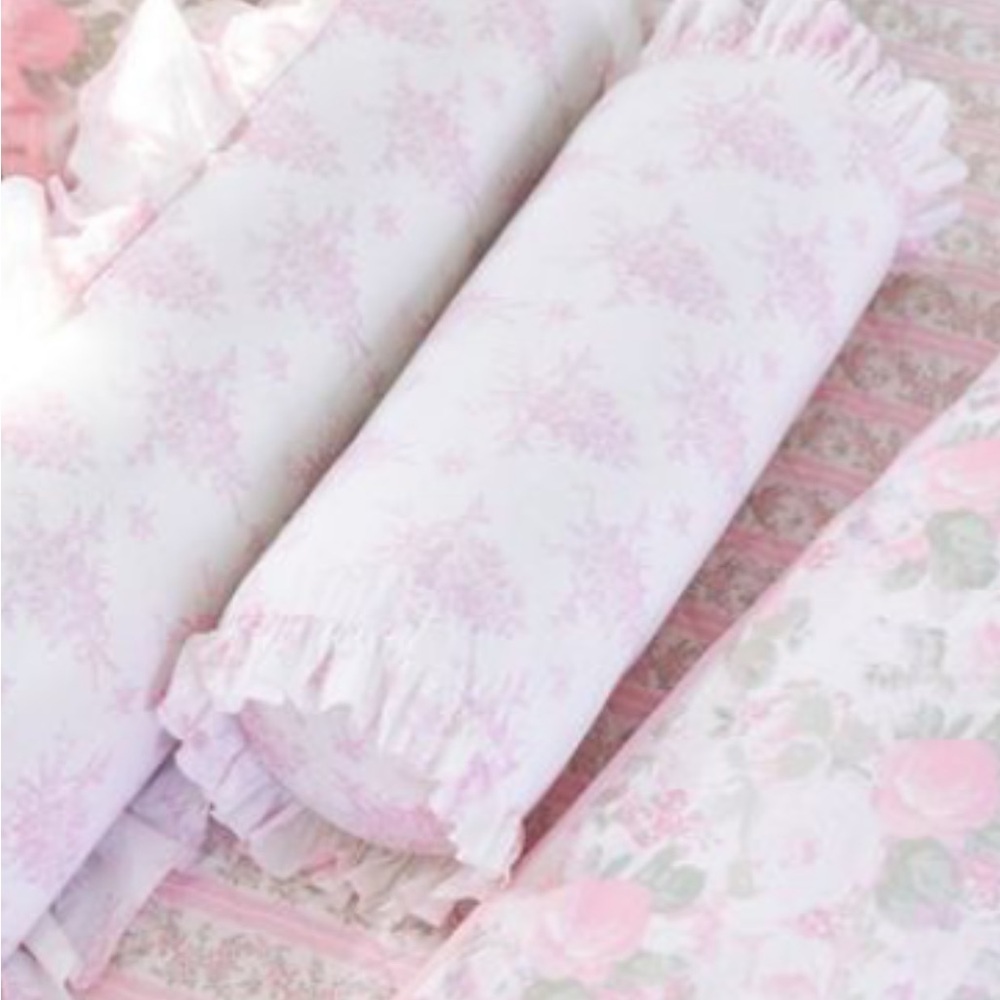 LoveshackFancy Rosie Arrangements Elegant Pink Floral Bolster Pillow